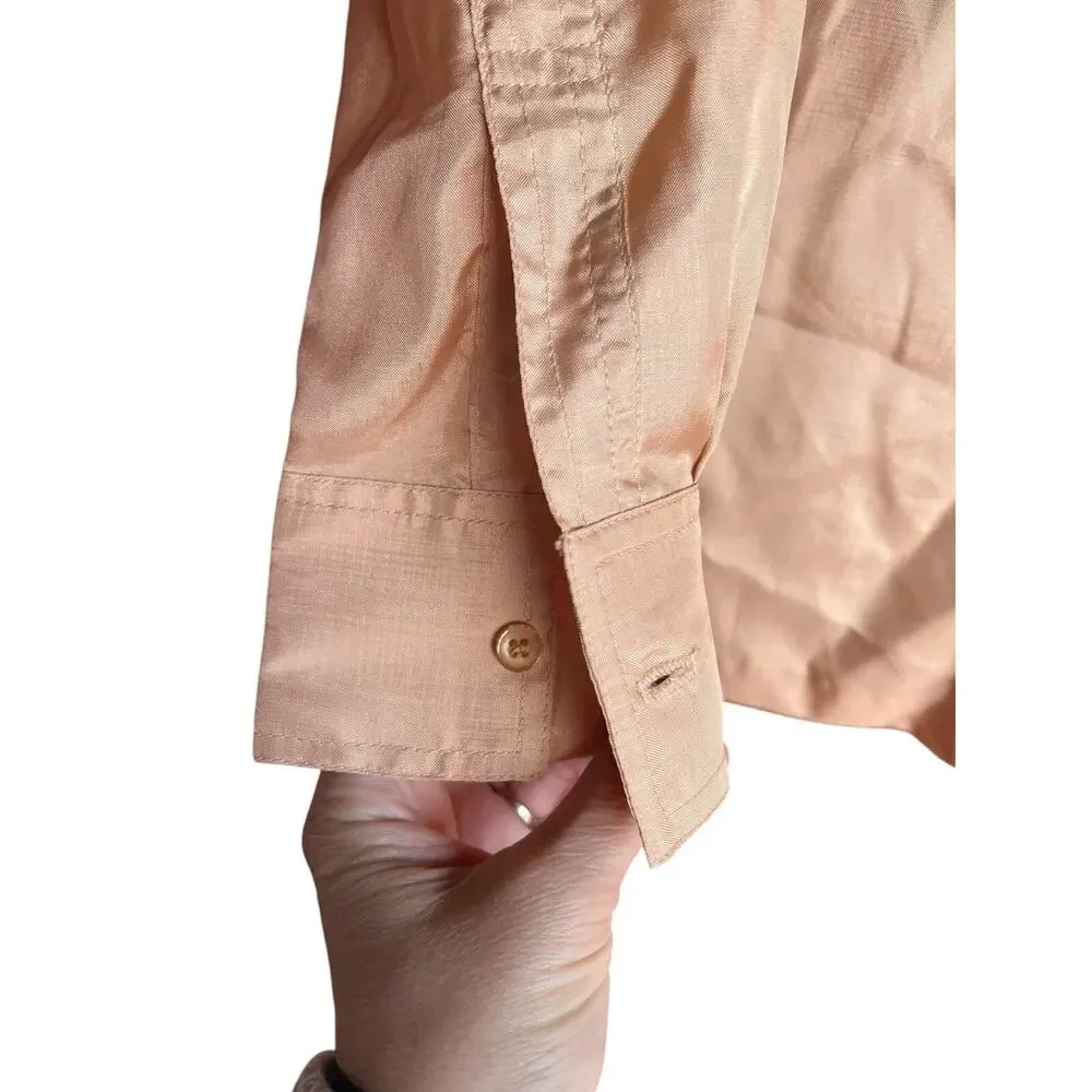 Vintage Oscar De La Renta Tan Semi Sheer Blouse Button Down Size 8 Satin Poly
